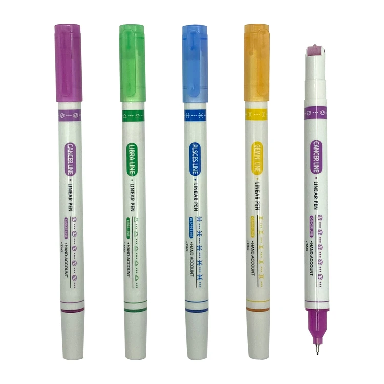 free samples customized 6 12 pcs colored highlighter fineliner pen with stamp dual tips curve highlighter pen set