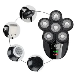Electric Razor 6 Heads Mens Bald Nose Barber Hair Razor 5 In 1 Portable 4D Headshaver Mens Waterproof Electric Shavers