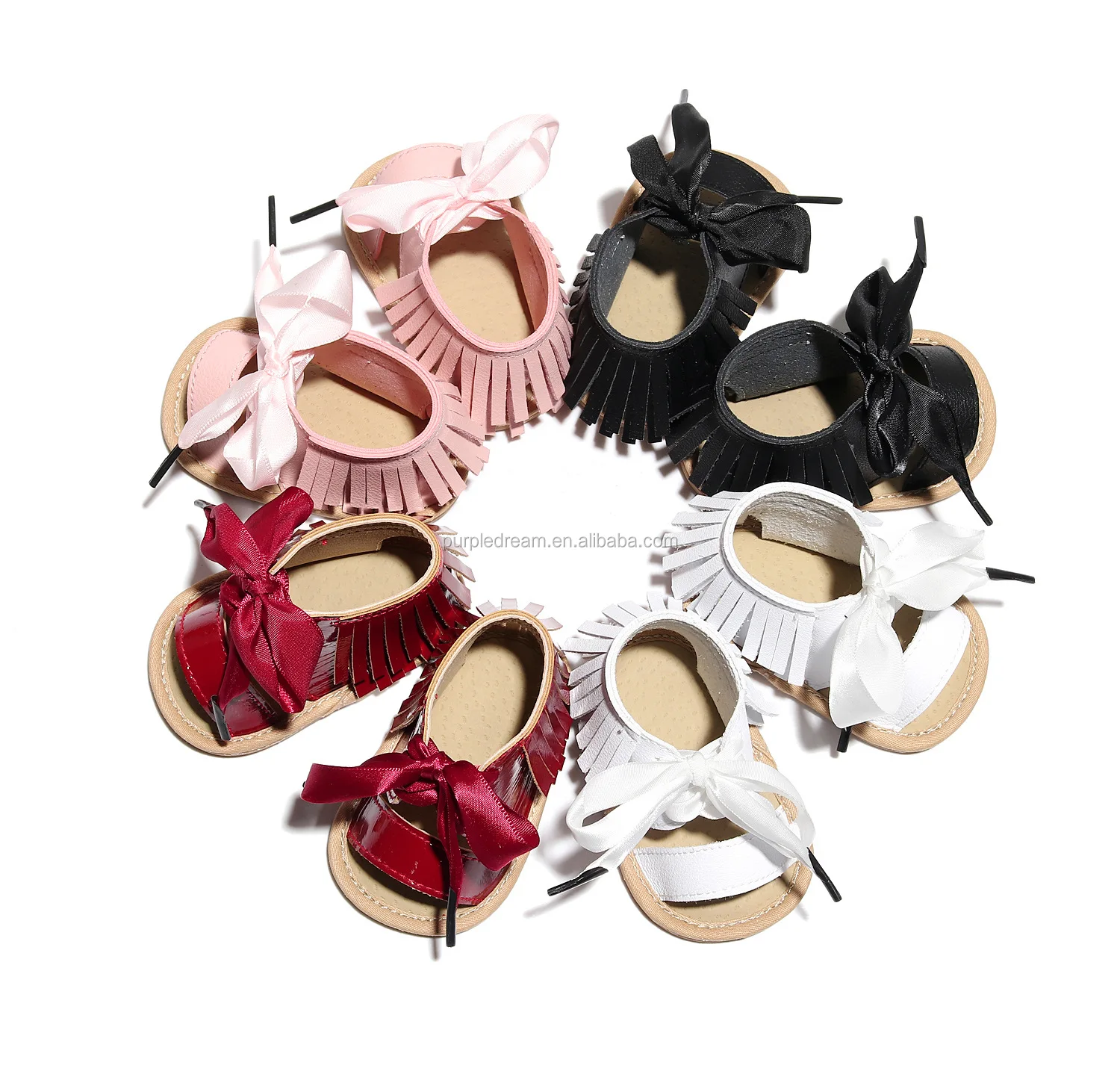 
Fashion Microfiber Leather Tassels Baby Girl Shoes Lace-up 0-24 Months Infant Sandals 