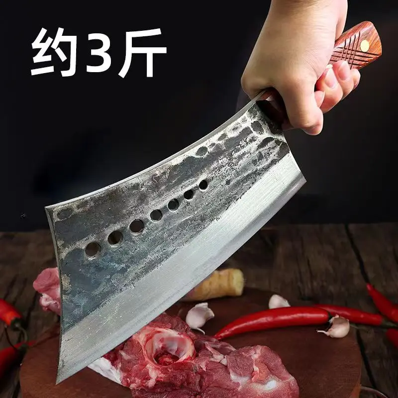 Hand forged kitchen meat bone chef knife, spring steel forging, household bone cutting tool