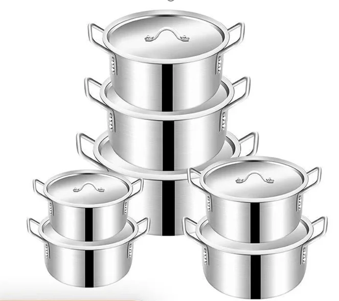 Wholesale Promotion Stainless Steel Stockpot Kitchen Cooking Pot Cookware Set,16-18-20cm three piece set in natural color