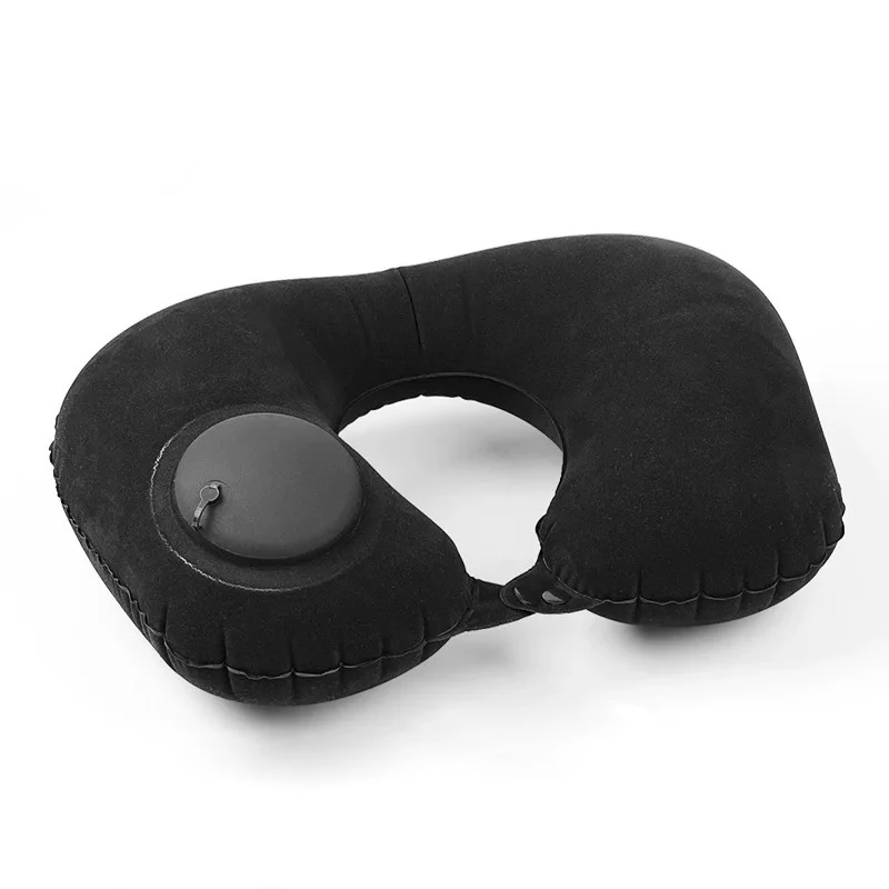 PVC Flocking Neck Support Pillow Portable U-shaped Inflatable Neck Pillow For Airplane  Travel