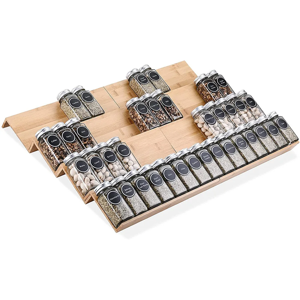 Sample Available Wholesale Kitchen Cabinet 64Pcs 4Oz Jars 4 Tier Spice Drawer Organizer Bamboo Spice Racks Set