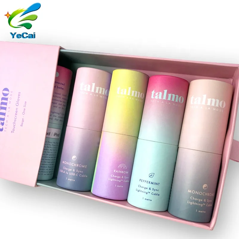 Custom printed eco friendly round cardboard electronic product USB flash drive paper tube packaging for data cable USB