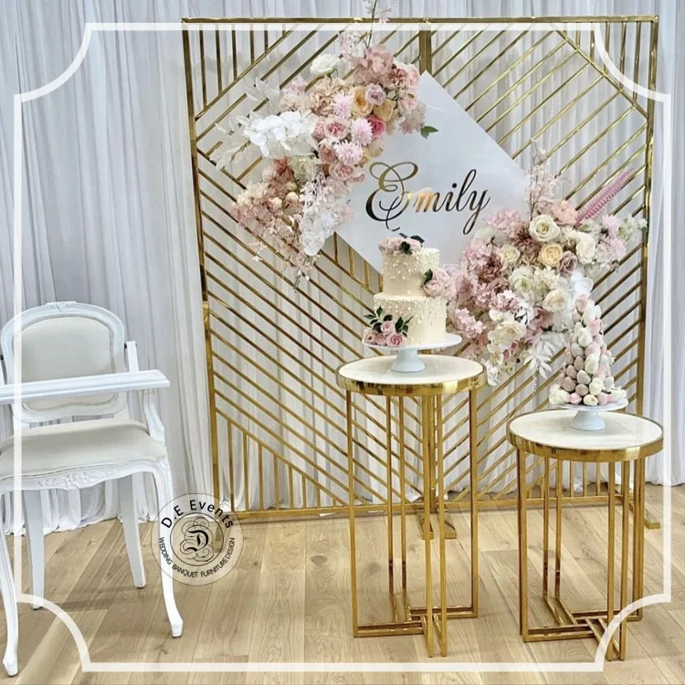 Wedding supplier wholesale sale gold color square flower metal stand wedding arch door backdrop