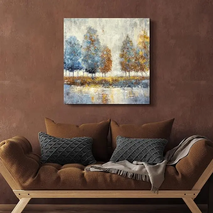 Tree Canvas Wall Art Painting: Nature Picture Abstract Hand Painted Landscape Print Decor Modern Textured Forest Artwork