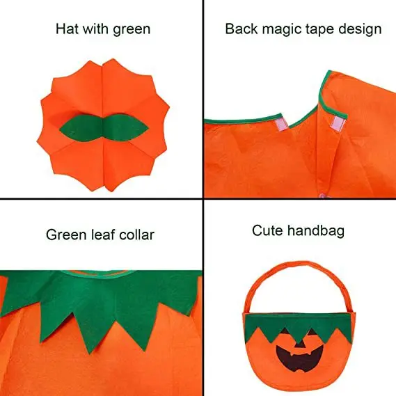 Adult Pumpkin Costume 3PCS Halloween Unisex Pumpkin Cosplay Party Clothes With A Hat A Bag