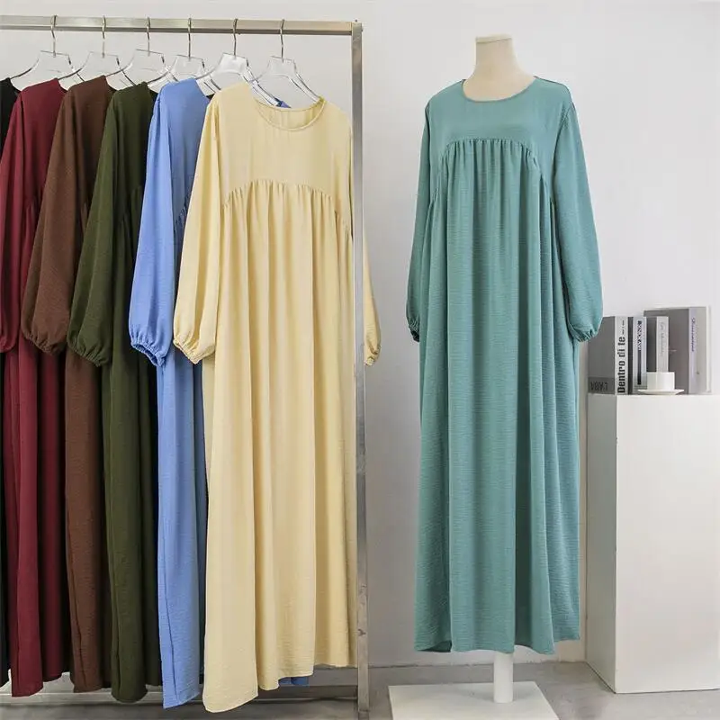 2024 loose large size long sleeve solid color pullover robe skirt Spring and Autumn Korean version fat MM over the knee dress