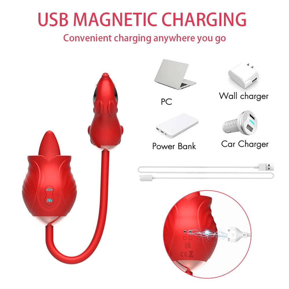 Rose vibrator female sex toy electric shock pig female two-headed tongue lick vibrate pulse 2 in 1 female masturbator