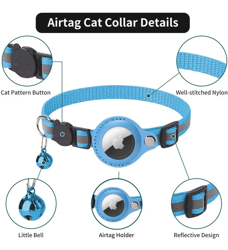 Rarewe In Stock Factory Supply Colorful Nylon Gps Tracker Reflective Small Pet Cat Airtag Dog Collar