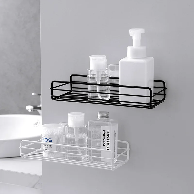 Bathroom shelf corner storage rack organizer shower wall shelf adhesive no drilling iron kitchen bathroom shelf