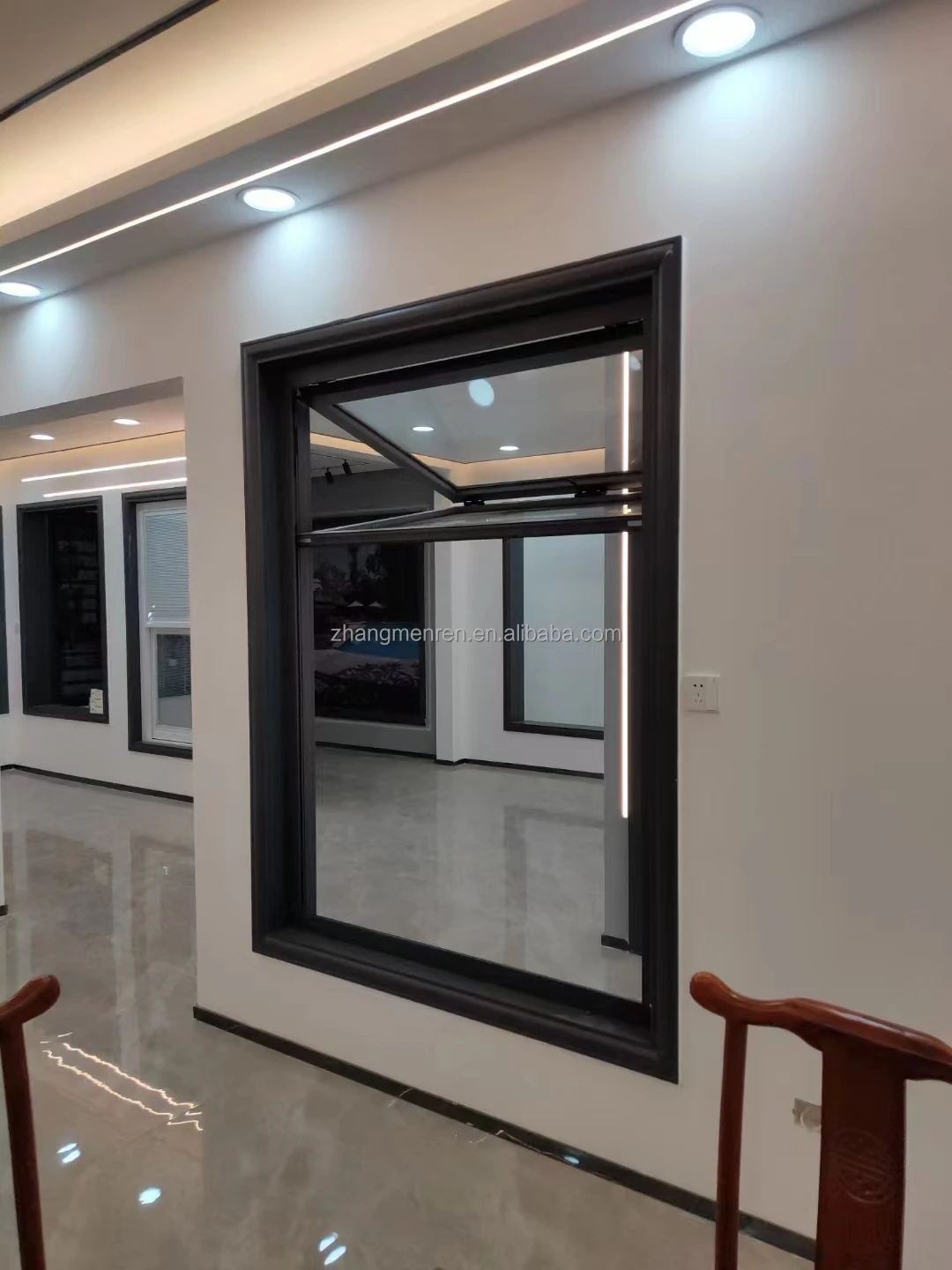 ZMR Aluminium Bi Fold Window Fold Up Glass Windows balcony Shop Intelligent Control Motor Automatic Vertical Folding Window