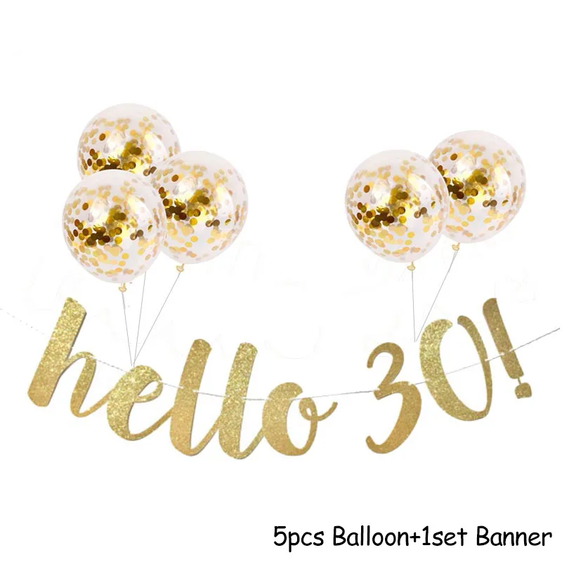  Happy Birthday 30/40/50/60 decoration set letter number banner glitter 12 inch confetti balloons Hello 30 Cheers to 40th