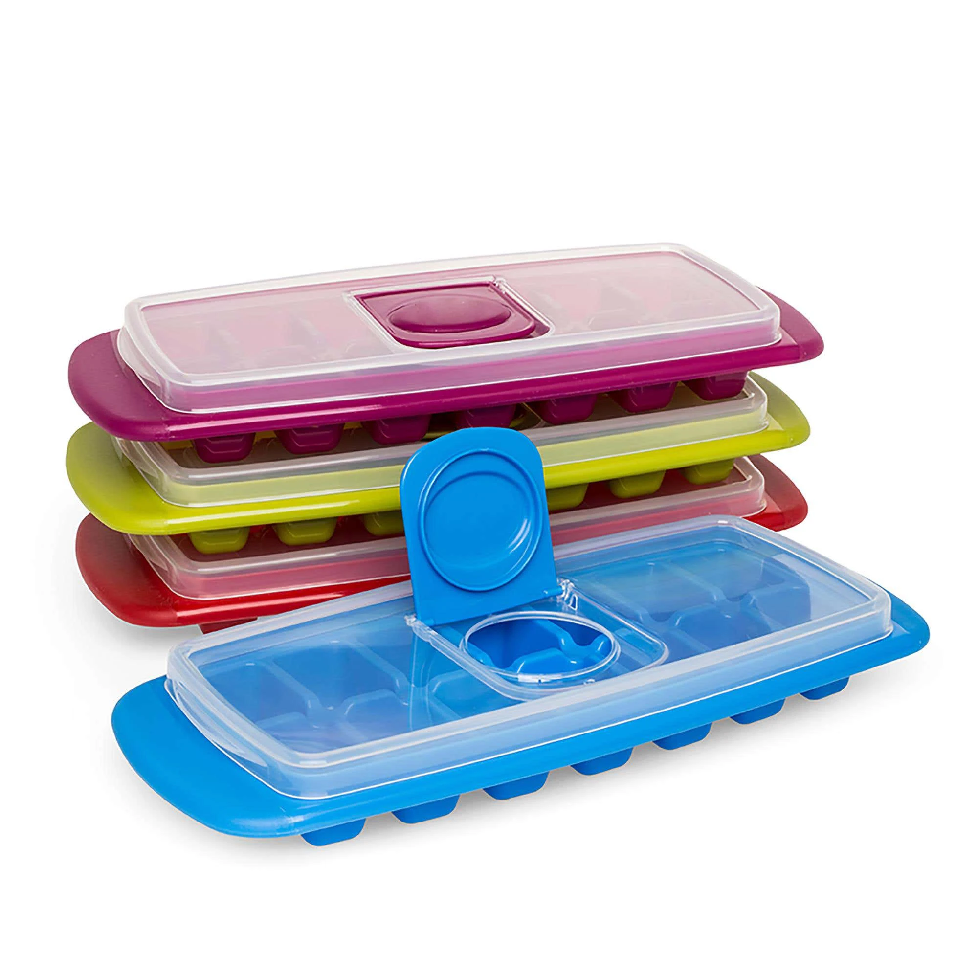 Easy-Release Silicone Ice Cube Trays with Spill-Resistant Removable Lid