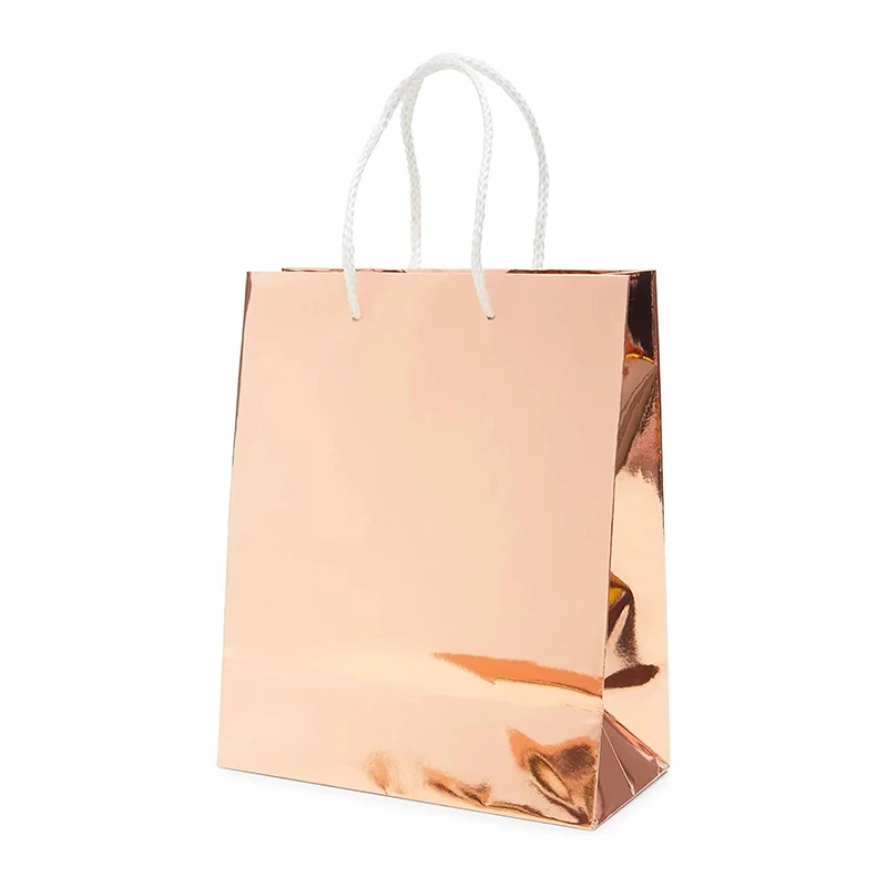 Custom luxury packaging gift bag personality jewelry shopping bag with rope handle rose gold foil card paper bag