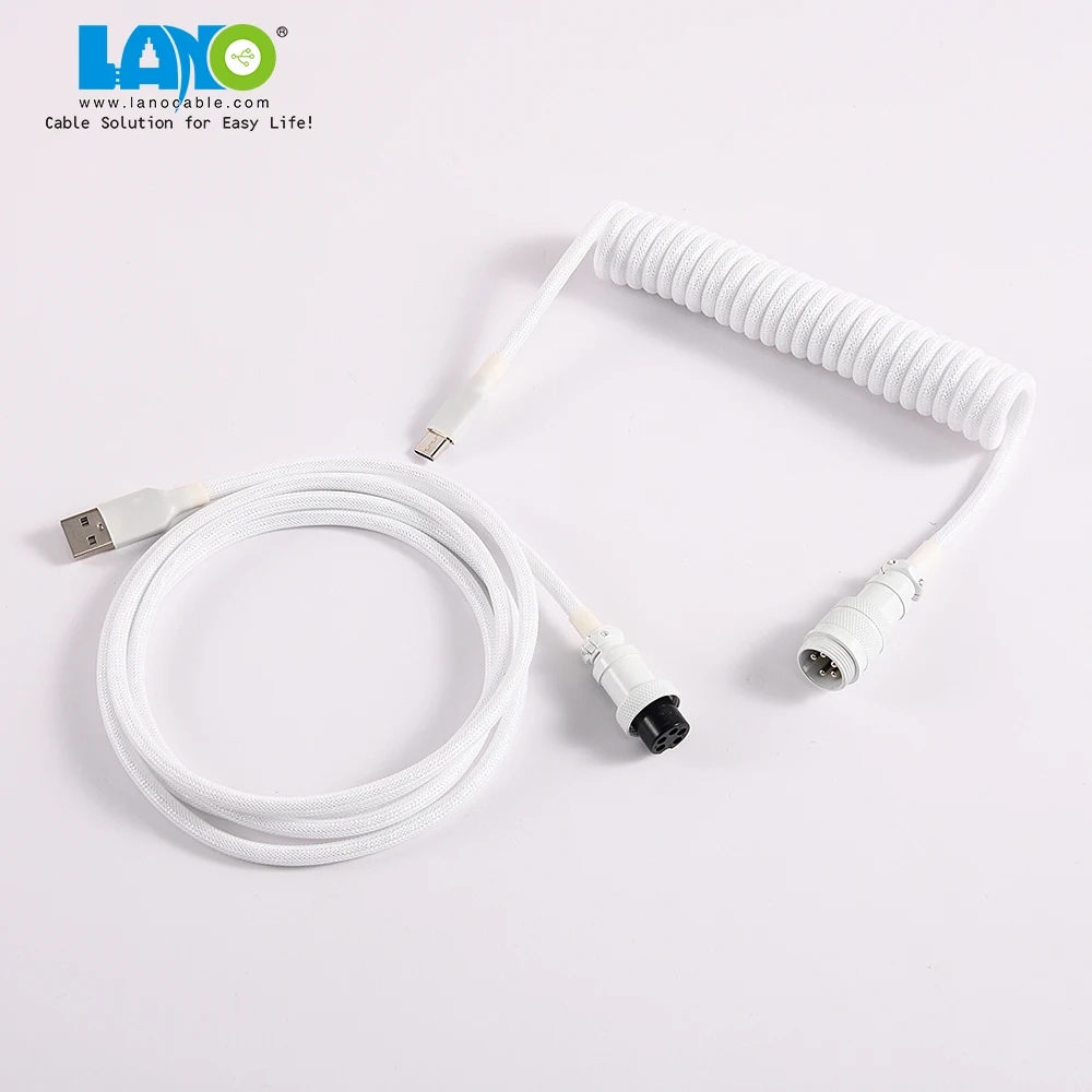 custom techflex GX16  aviator usb c coiled mechanical keyboard cable aviation spring Double sleeves type-c coil