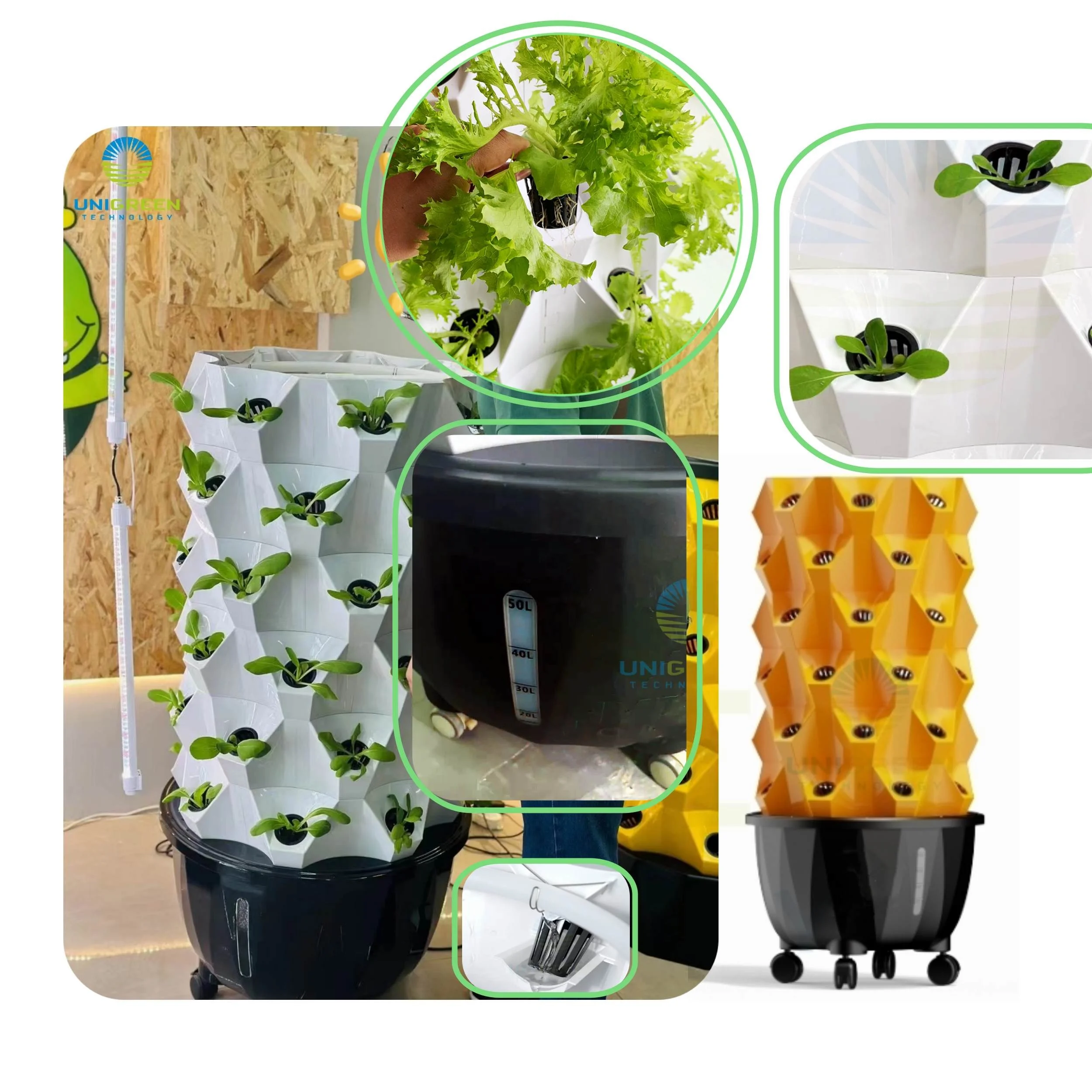 Vertical Tower Garden With Wheels 12 Layer 65L Tank Growing Towers Hydroponics Vertical Garden Systems For Vegetable Grow Plants