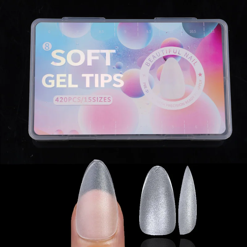 TSZS 420Pcs/box Matte Press On Nail Tips Soft Full Cover False Nails Almond Sculpted Fake Extension False Nail Tips