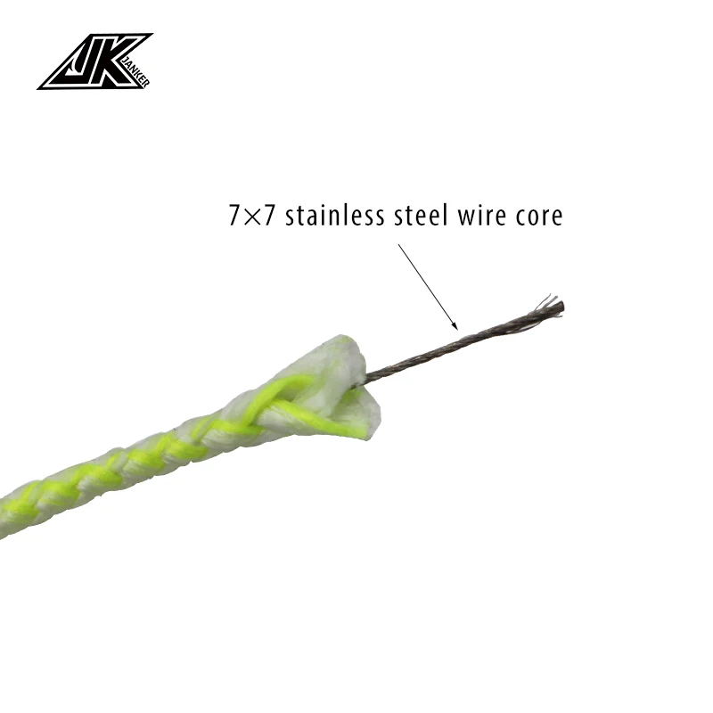 JK 90/120/150LB Luminous PE Assist Line 7*7 Stainless Steel Wire Core Rebar High Stronger 8 Strands Braided Fishing Line Green