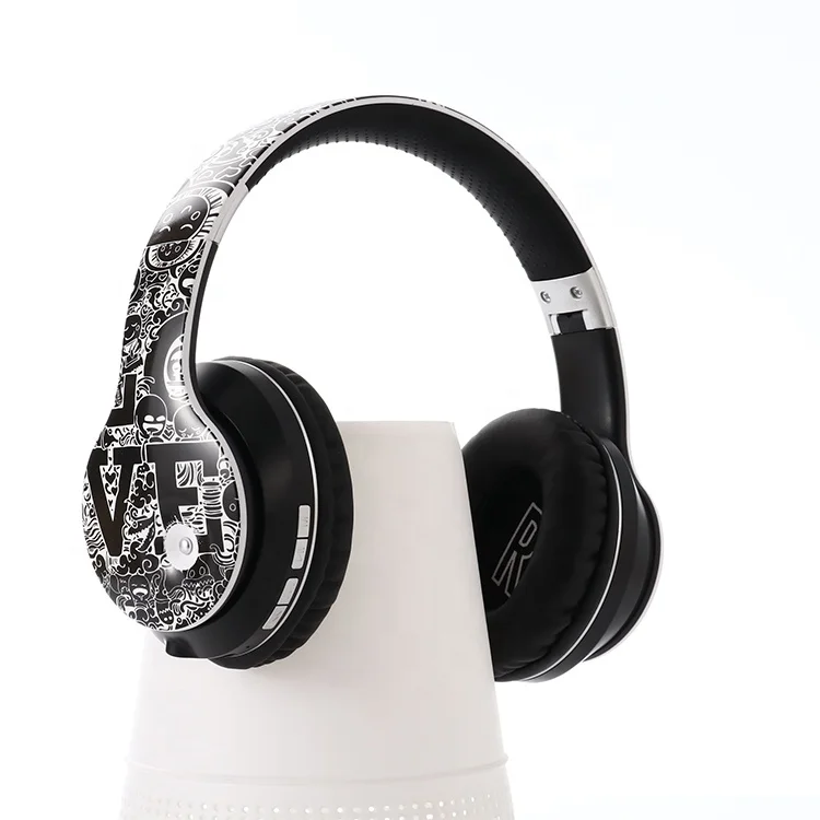 Fashion Graffiti Wireless Earphone Support Calling FM Radio HiFi Bass Foldable Earphone Headphone