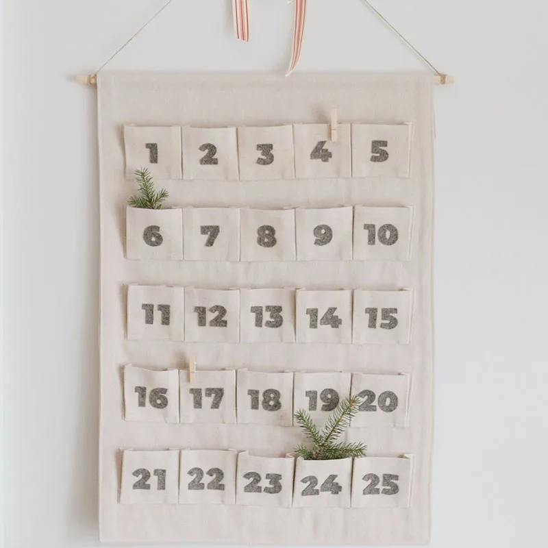 Custom Decor Countdown Calendar Christmas Canvas Fabric Hanging Advent Calendar