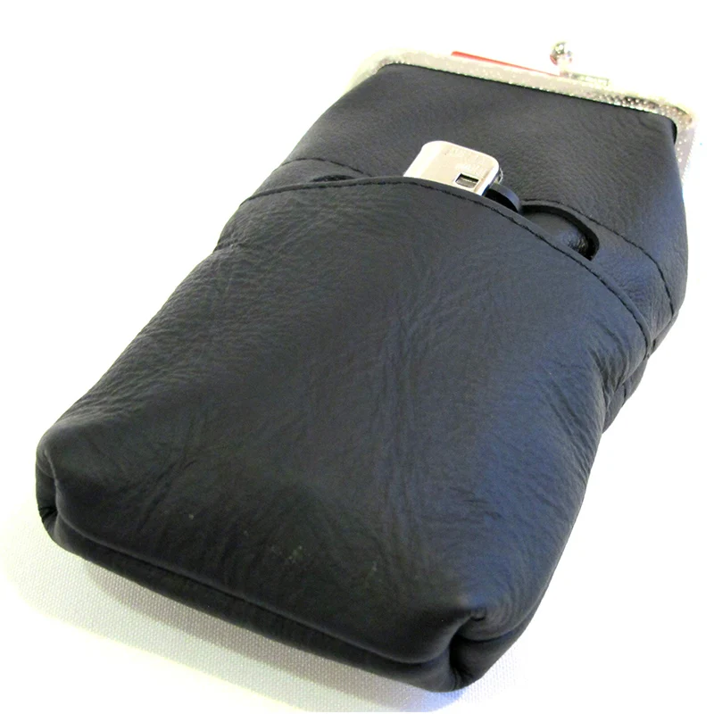 100% Pure Leather Ci-garette Case Lighter Match Pocket Zipper Coin Pouch