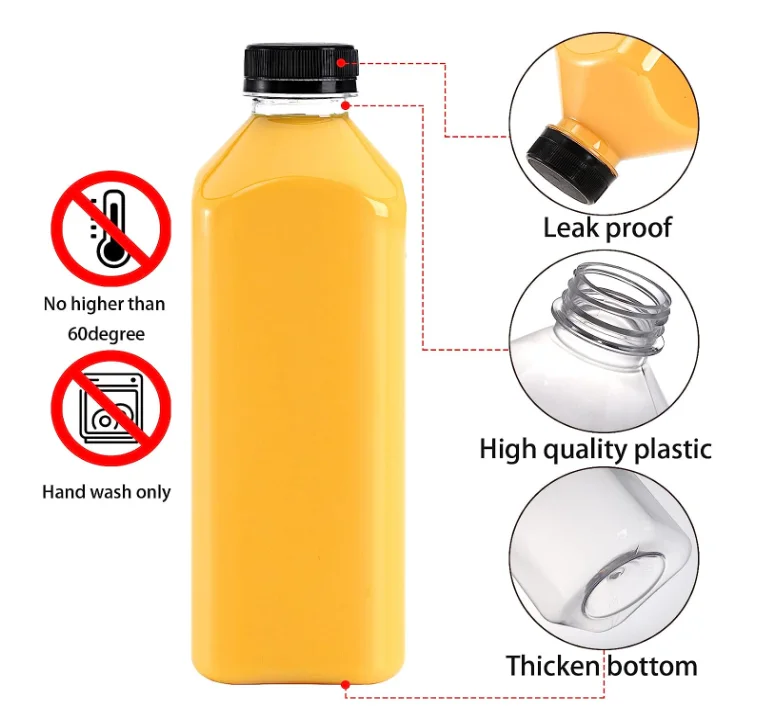 1 liter Plastic juice bottle 8oz 12 oz Empty plastic juice bottle for beverage milk tea cold coffee hot sale free sample