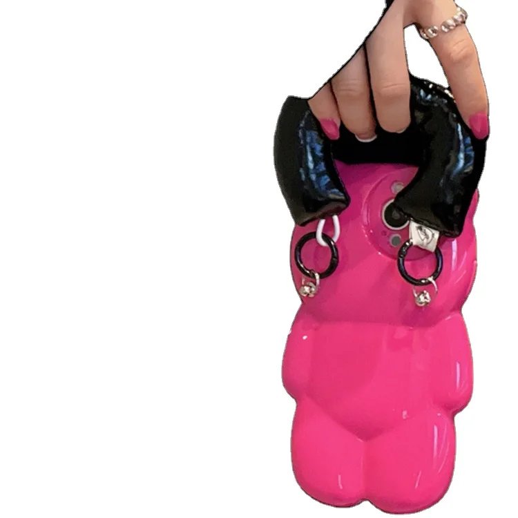 Cute rose-red stereoscopic bear Drop-proof Designer Phone Case for Iphone Phone 14 pro max