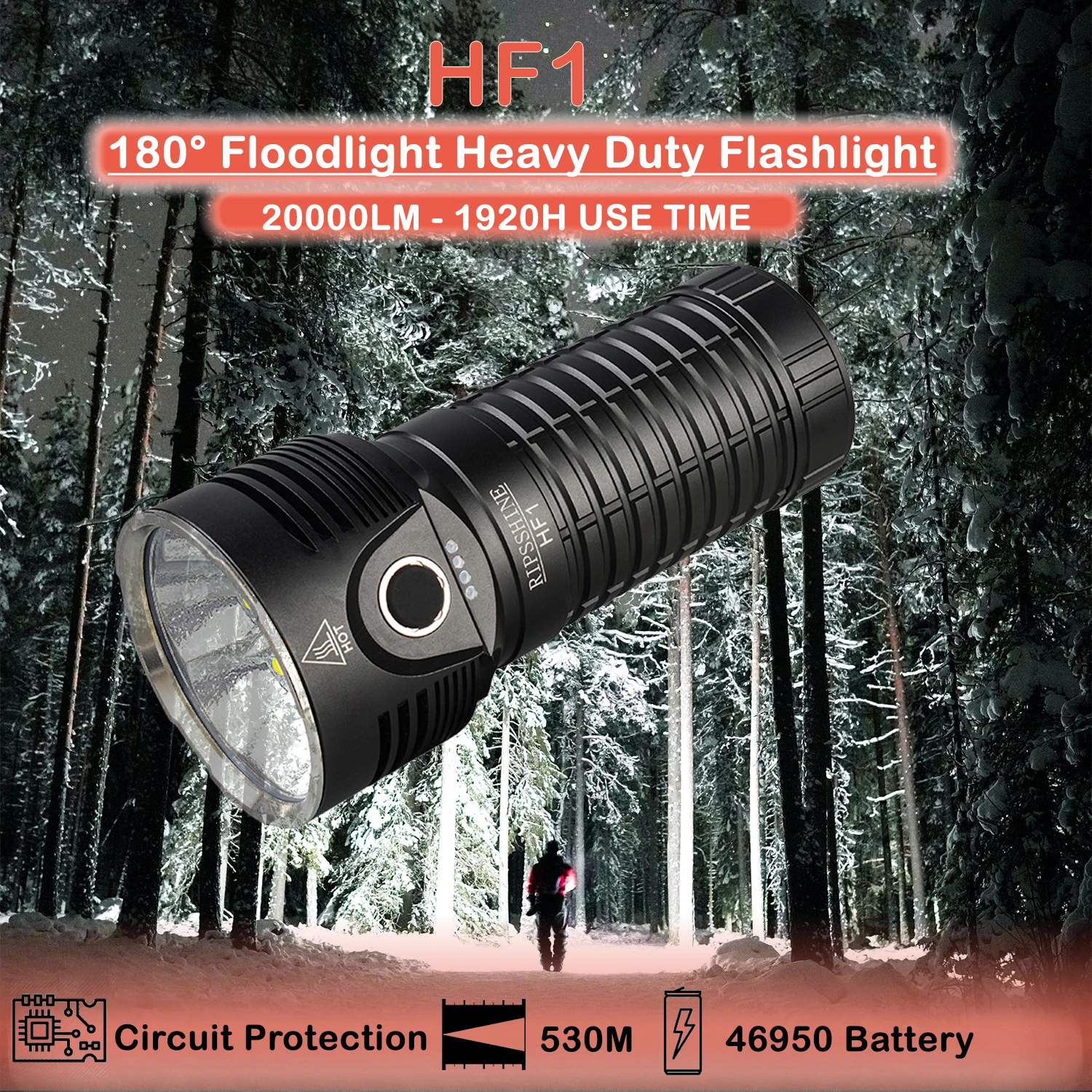 Ripsshine 20000Lm super powerful led flashlight long range searching light for car helicopter and sea
