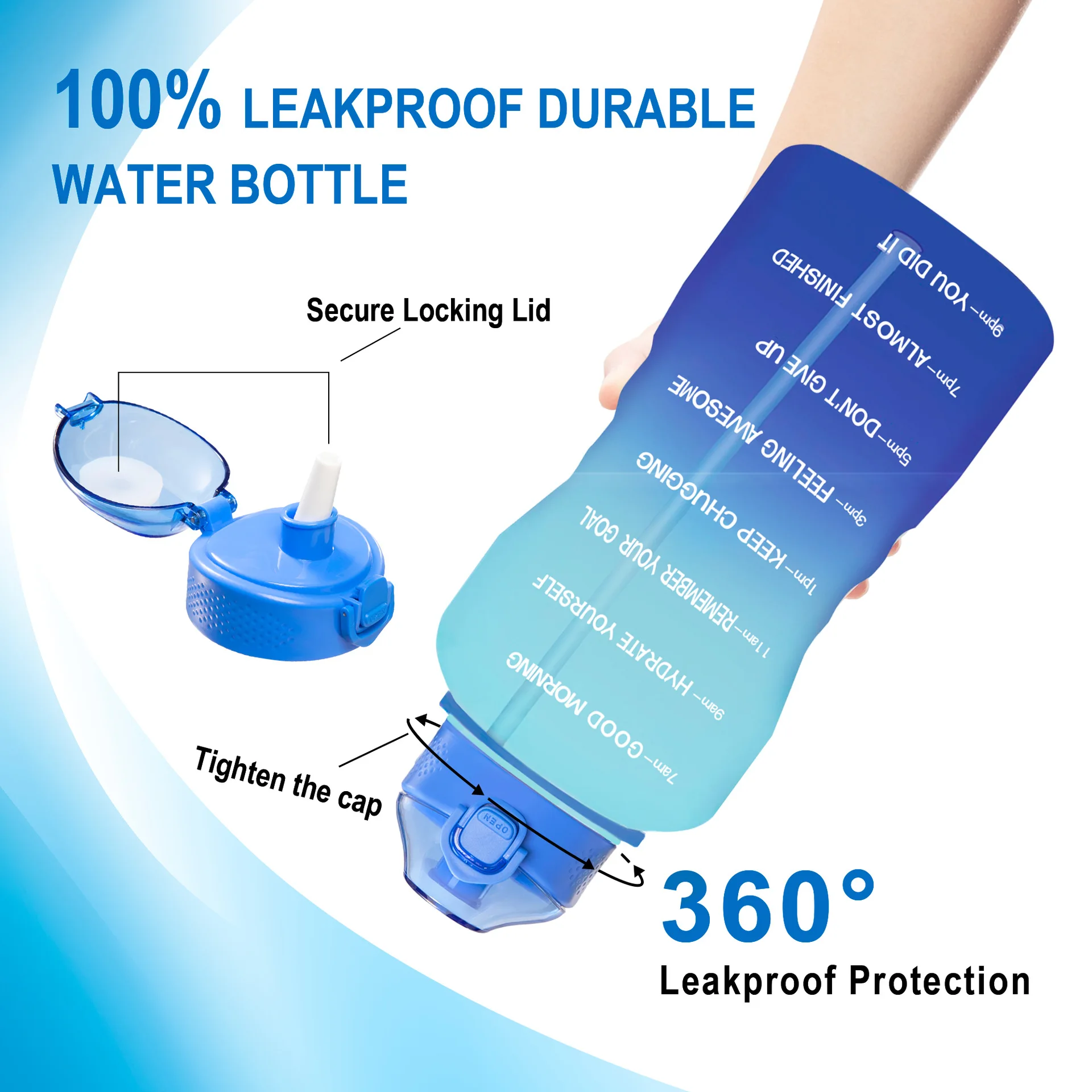 Gym and Outdoor Sports BPA Free Large Reusable Leakproof 3.8L Water Jug Sipper Water Bottle with Time Marker and Straw