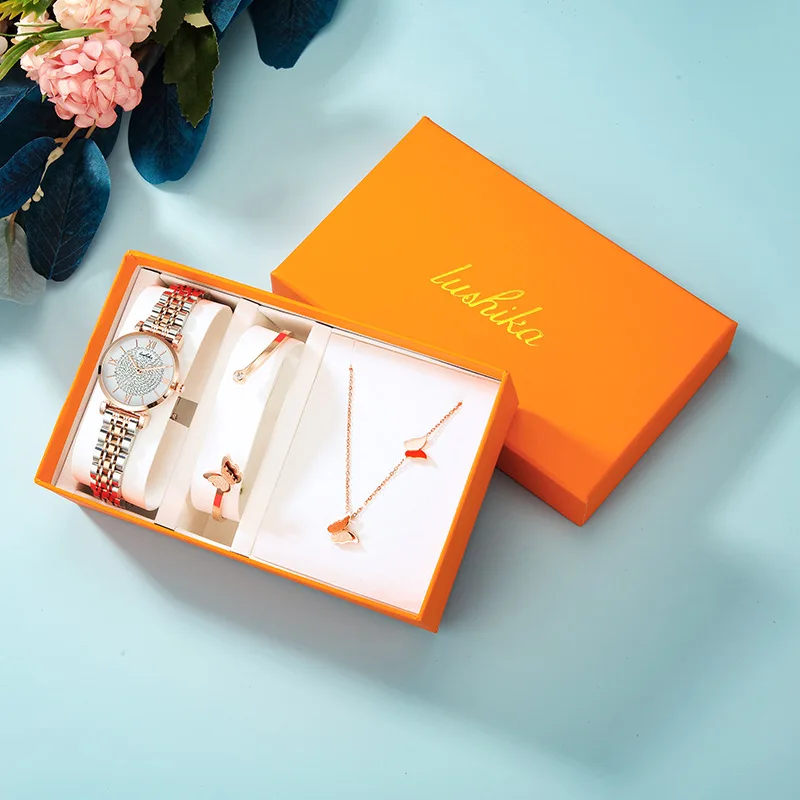 Круглые кварцевые часы, темпераментные полностью алмазные часы из Гипсофилы со стальным браслетом, Подарочная коробка, подарок на день Святого Валентина