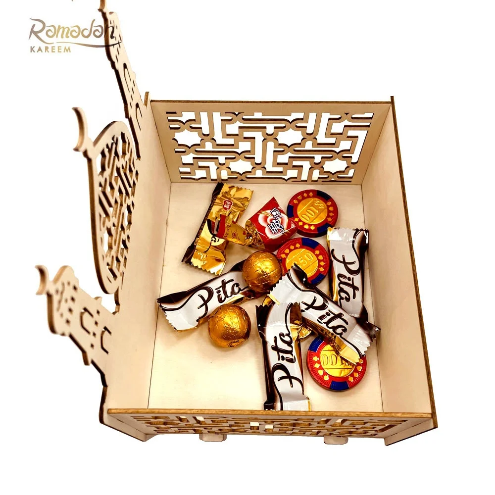 DIY Wooden Eid Mubarak Food Tray Candy Box Ramadan Decoration For Home Ramadan Kareem Muslim Gift Eid Al Adha Muslim Party Decor