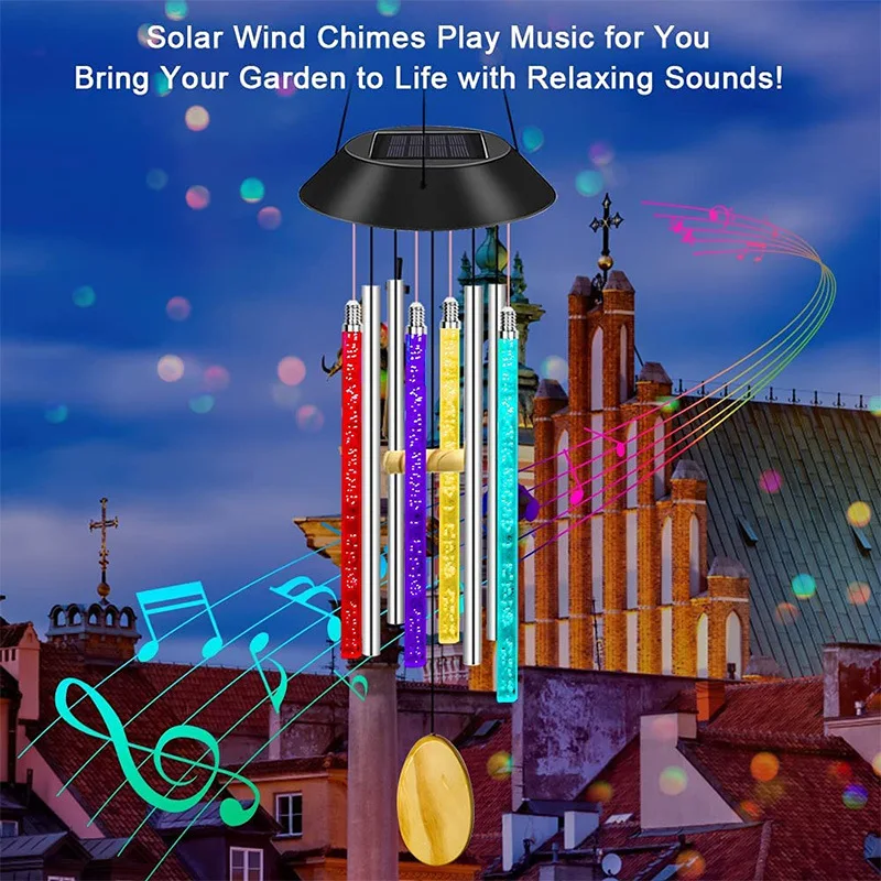 Hot Sale Iron Crafts Solar Powered Wind Chime Bells Hanging Living Bed Home Outdoor Garden Decor solar wind chimes