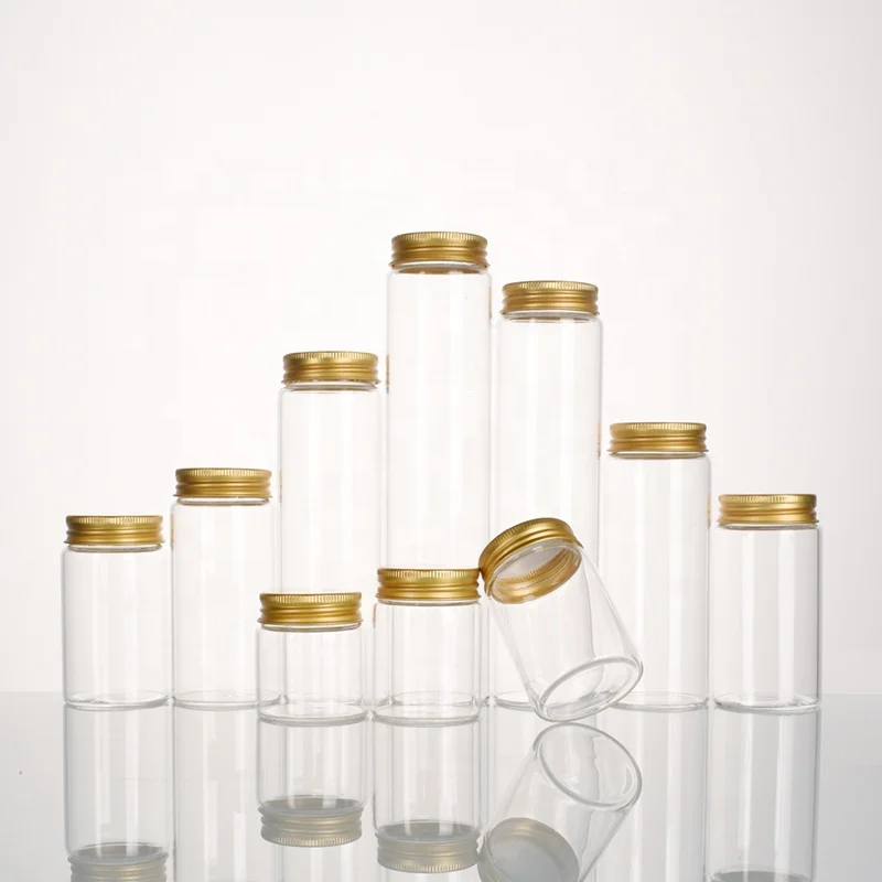 Ru Star Empty Round Clear 47mm Diameter Borosilicate Vitamin Supplement Container With Gold Aluminum Lid