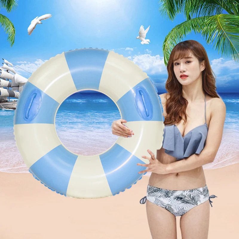 PVC Inflatable Swimming Ring Retro Striped Swim Floating Underarm Ring Summer Pool Floats With Handles For Beach Outdoor Party