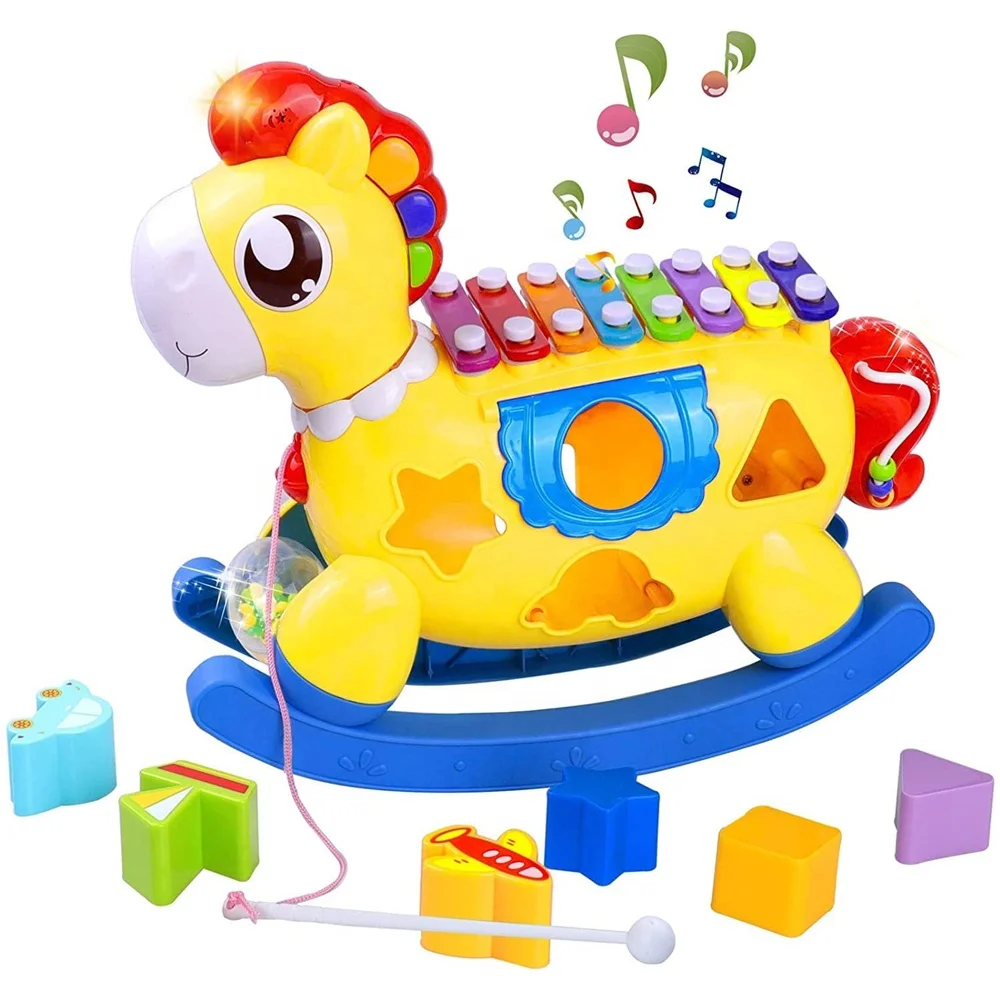 5 in 1 rocking horse shape eight tones baby knock organ piano toy musical instrument for kids xylophone music toys shapes sorter
