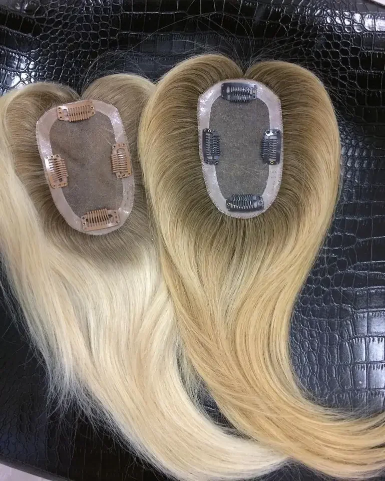 100% European human hair brown highlight ombre color Mono clip in Topper for women hair toupees