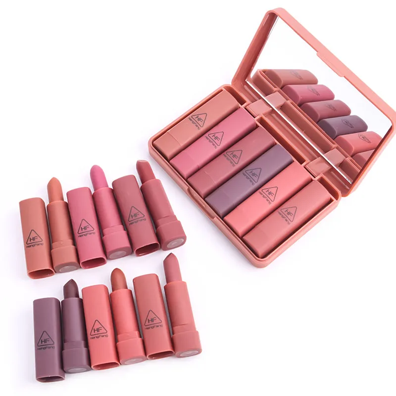 Ready To Ship 6 pieces hengfang Mini Matte nude red Vegan lipstick Pumpkin organic woman Lipstick Set for girls