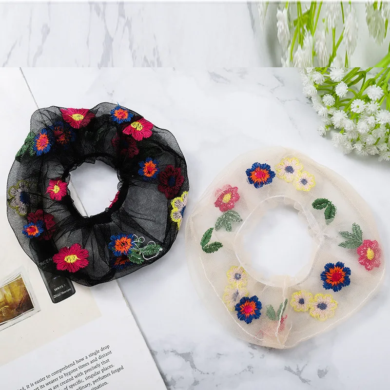 pig large intestine hair circle Forest  Plaid flower super fairy hair rope Forest style net red head rope rubber band