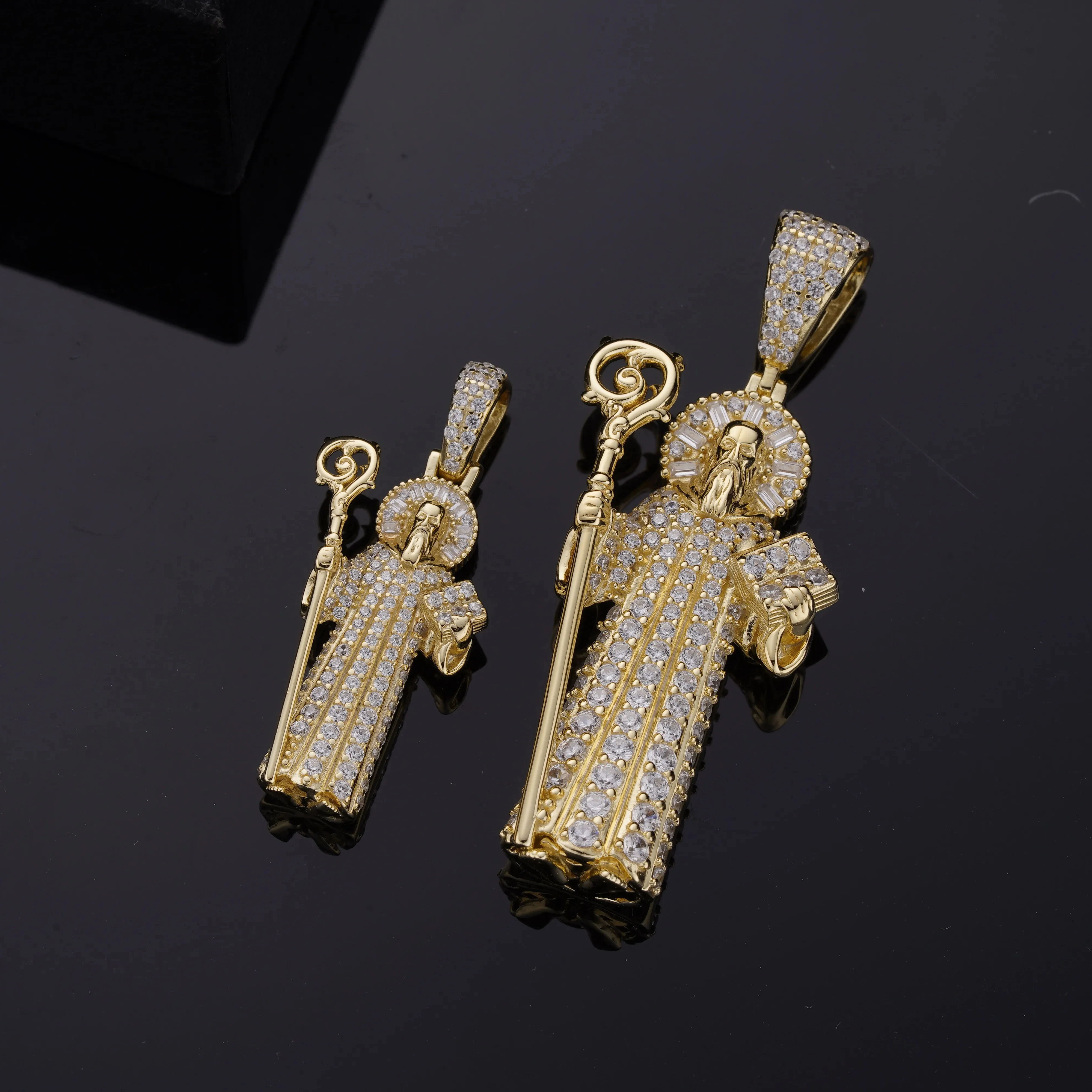 Iced Out 925 Sterling Silver 14K 18k Gold Plated VVS Moissanite Cz Diamond Saint Benedict Of Nursia San Judas Tadeo Pendants