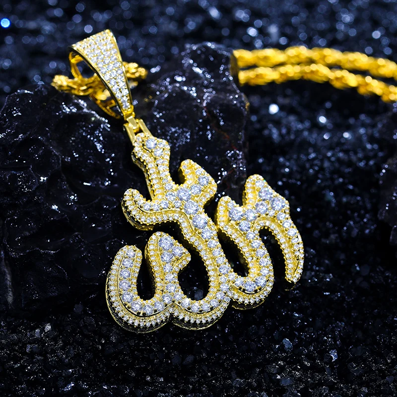Dropshipping Iced Out Moissanite Allah Pendant 18K Gold Plated 925 Sterling Silver VVS Diamond Men Jewelry Hip Hop Style Charm