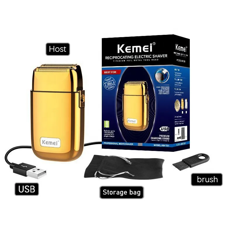  Kemei KM-TX1 аккумуляторная электрическая машинка для стрижки волос с двойным лезвием возвратно-поступательным движением бороды