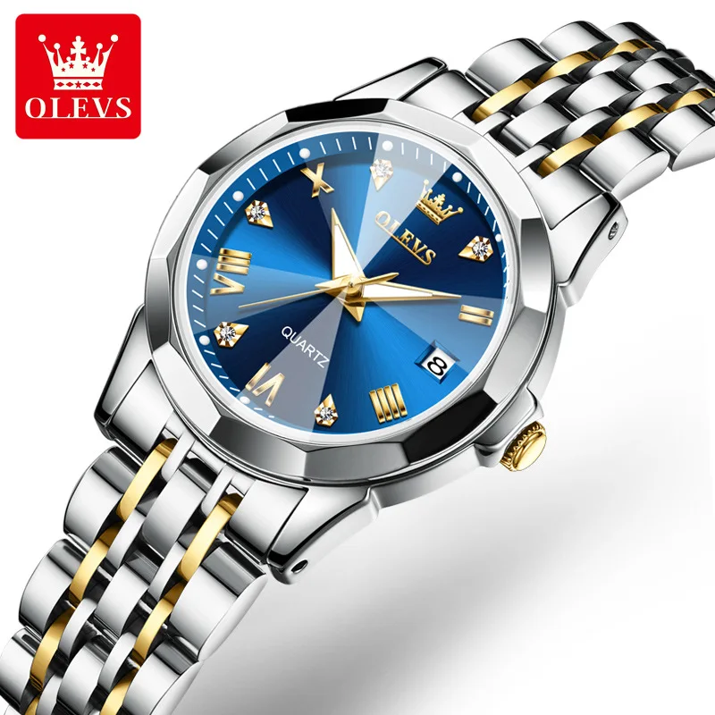 OLEVS 9931 Women Watch Ultra-Thin Quartz Waterproof Calendar Diamond Stainless Steel Simple Fashion Business for Lovers Couple