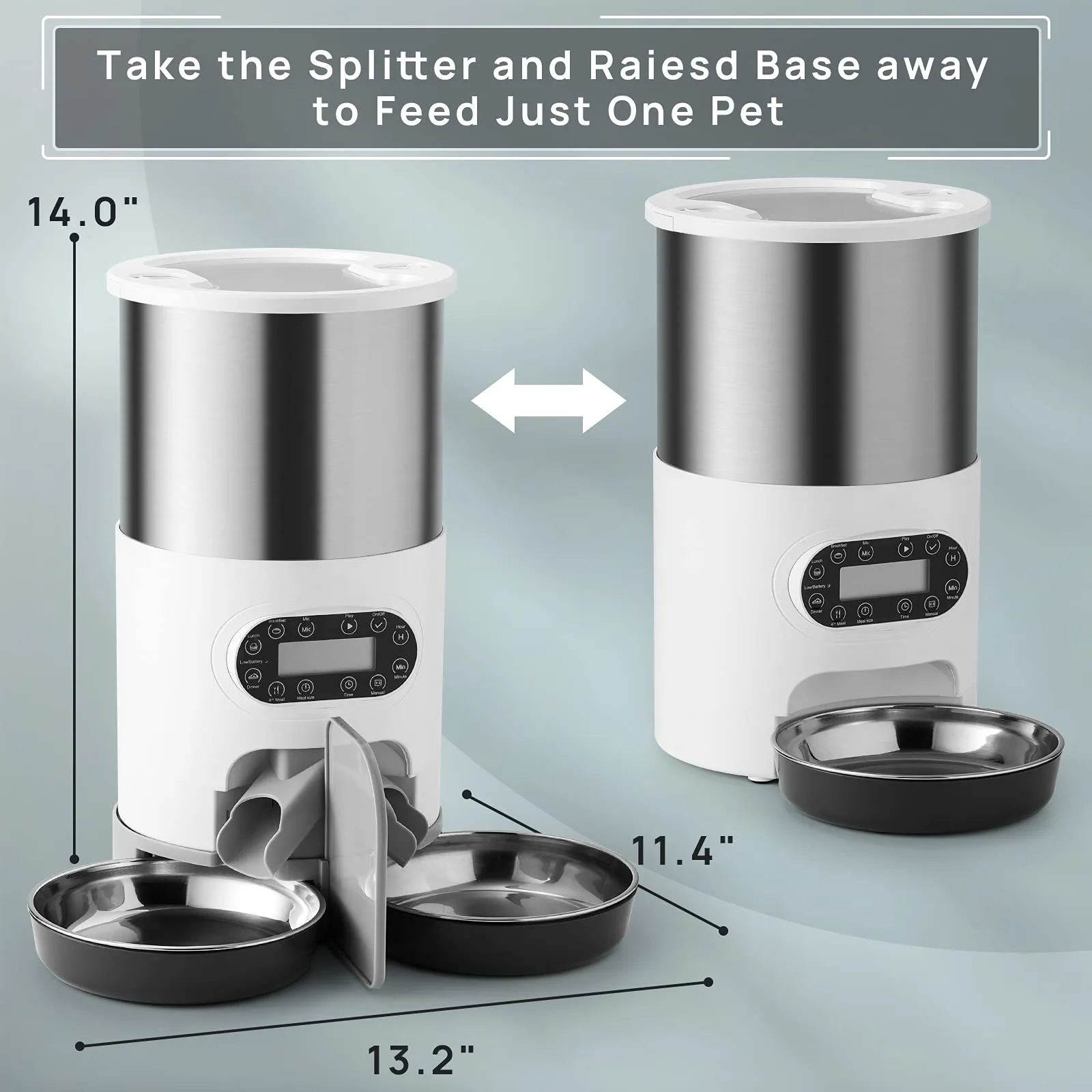 Stainless steel pet feeder, pet timed automatic feeder, 4.5L large capacity pet dog double plate feeder