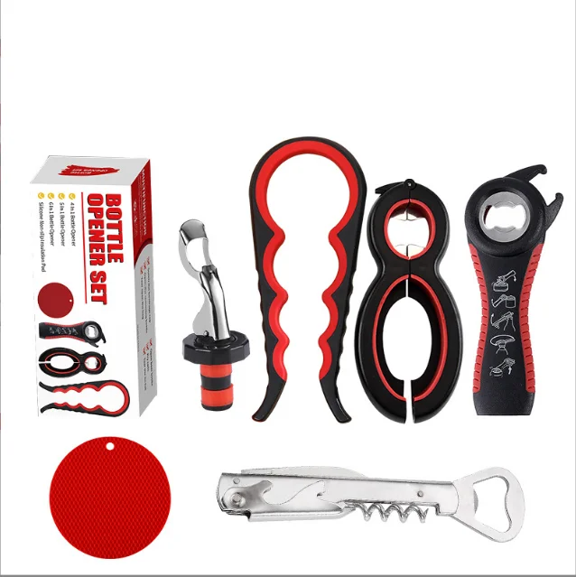 Kitchen Opener 3 Pieces Set 4 In 1 Anti Slip Can Opener 6 In 1 Multifunction Bottle Jar Opener And Silicone Cup Mat