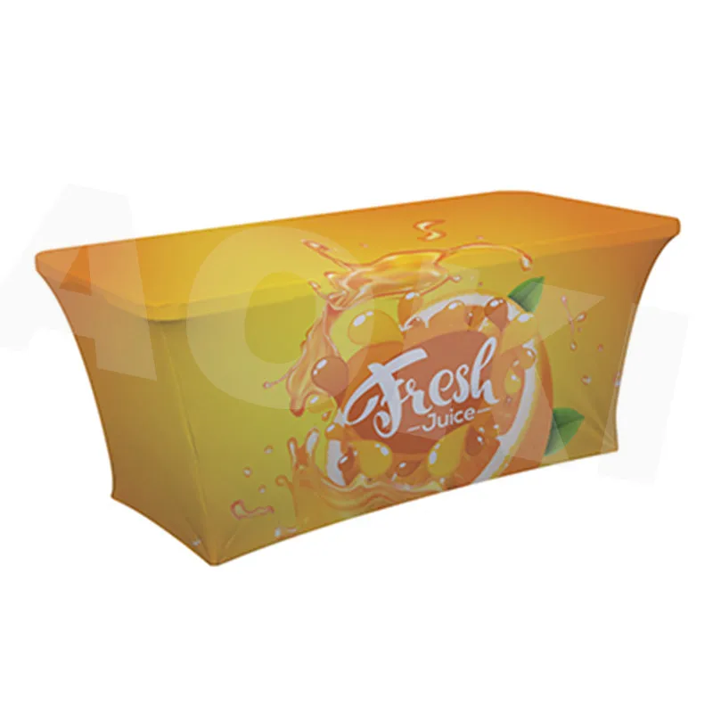 China factory 6FT Custom logo print waterproof Elastic Polyester Stretch Table Cloths spandex table covers 6 ft