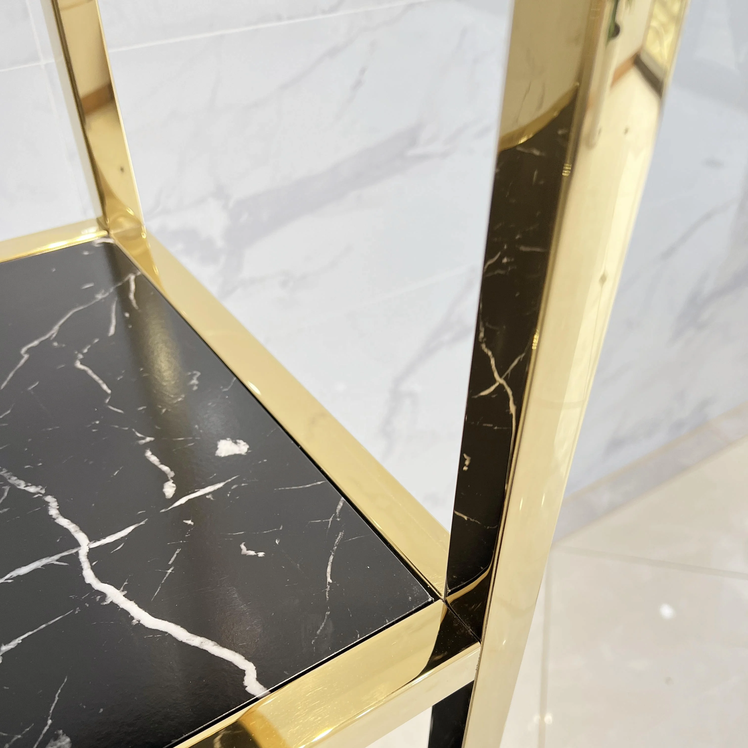 Large 4-Layer Stainless Steel Gold Marbling tiered space saving cloth lingerie shoe showroom display rack for handbags retail