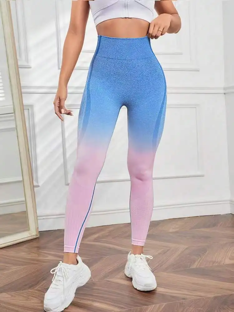 Custom Logo Ombre Push Up Leggings Sportswear Gym Fitness High Waist Yoga Pants Workout Running Clothes Outside Sports Tights