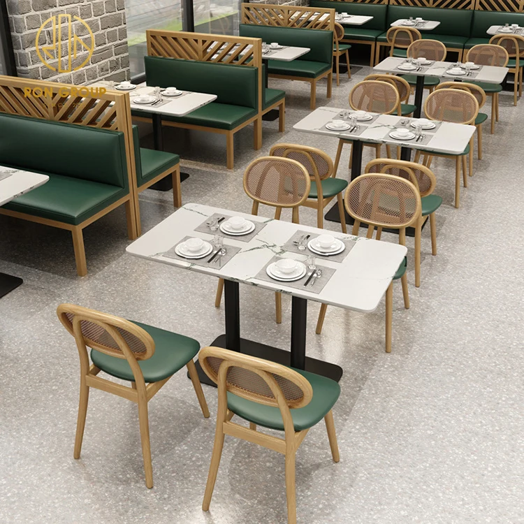 Coffee shop fast food square commercial cafe marble leather restaurant bench sofa furniture booth seating table and chair set