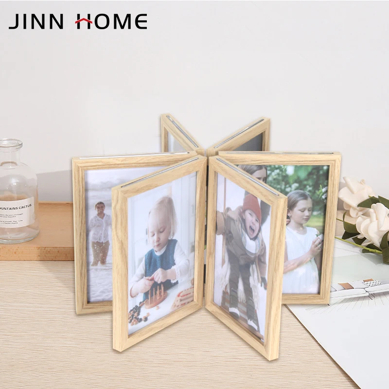 Jinnhome натуральная деревянная 5x7 дюймов Вращающаяся Рамка для картин дисплеи 12 шесть двусторонних рамок подарка или настольного декора